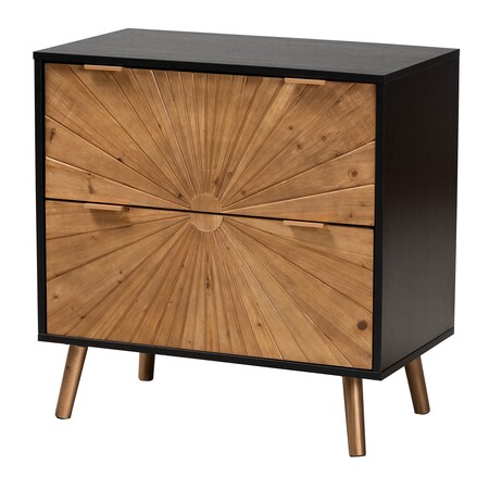 Baxton Studio Richardson Mid-Century Two-Tone Black and Natural Finished Wood 2-Drawer Storage Cabinet 226-12474-ZORO